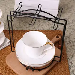 Iron Coffee Cup and Saucer Display Rack Hold 6 Coffee Cups and 6 Plates Universal Stainless Steel Portable Mug Stand for Bottle