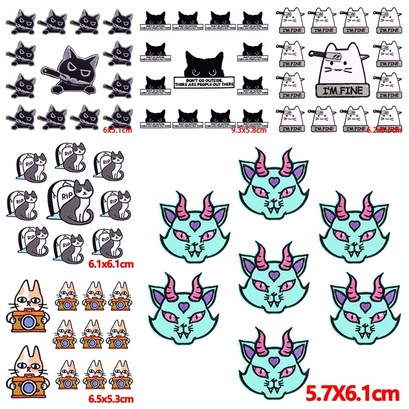 

10 pcs/lot Wholesale Cartoon Animal Patch Iron On Patches On Clothes Cute Cat Applique Embroidered Patches For Clothing Stickers