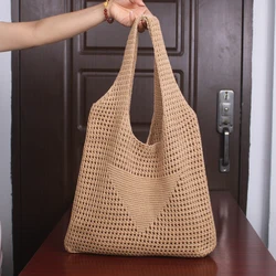 Fashion Large Capacity Knitted Handbags Hollow Woven Shoulder Bag Handle Y2K Accessories Mesh Beach Bag Summer