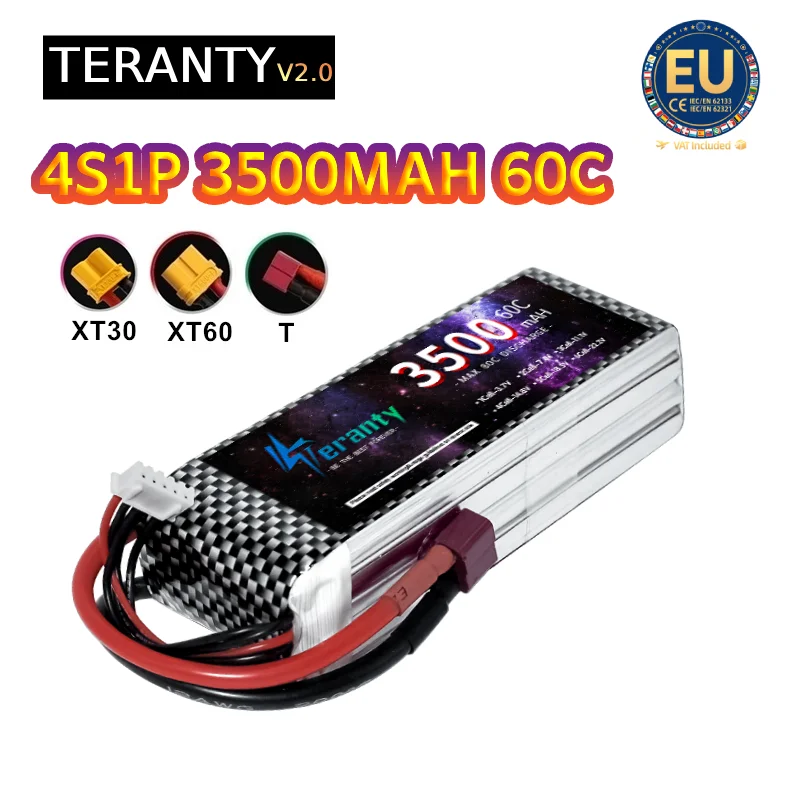 TERANTY 4S 14.8V 3500mAh 60C Burst LiPo Battery XT30 XT60 T Plug RC Battery for FPV Drone RC Airplane Car Boat