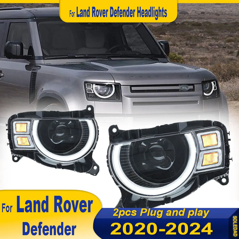 2pc Car Headlights For Land Rover Defender 2020-2024 to high style full LED Headlamp Assembly Upgrade Projector Lens Accessories