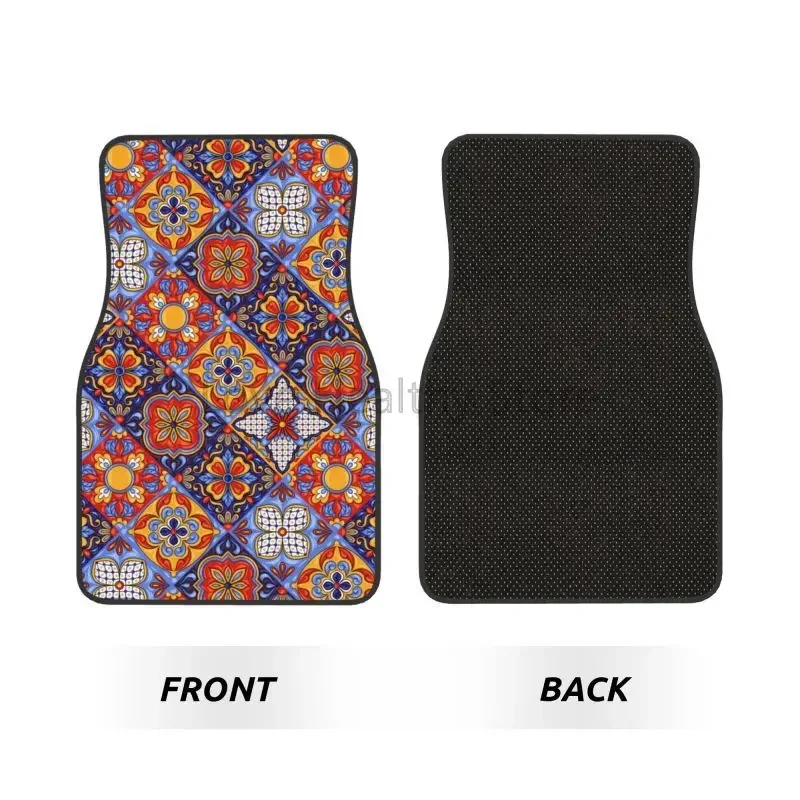 Mexican Talavera Ceramic Tile Car Floor Mats Set of 4 Car Front and Rear Foot Mats Rugs Non Slip Rubber Backing Auto Accessories