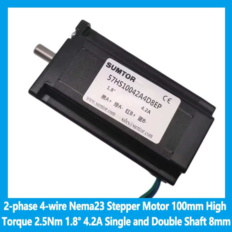 

2-phase 4-wire Nema23 Stepper Motor 100mm High Torque 2.5Nm 1.8° 4.2A Single and Double Shaft 8mm Hybrid Motor
