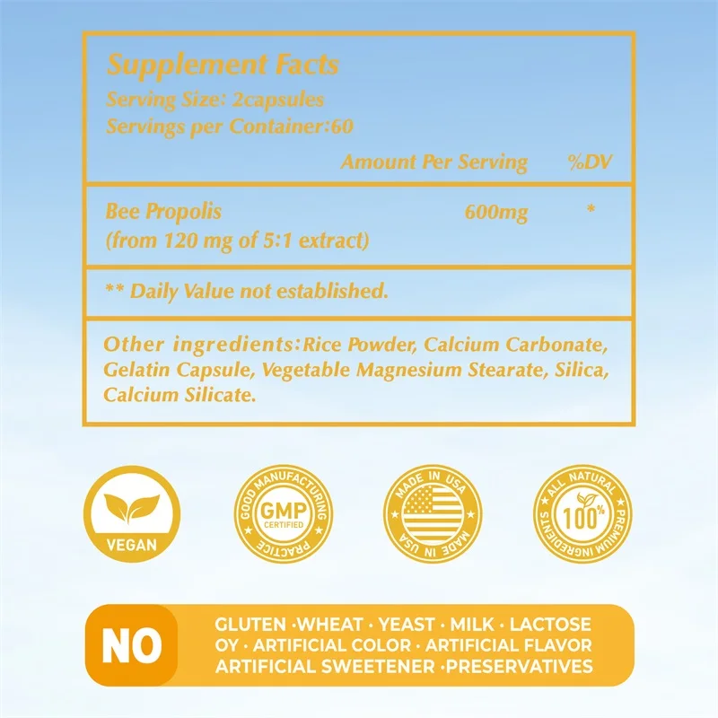 Bee Propolis Capsules - Supports Joint Health, Promotes Bone Health, Enhances Immunity, Antioxidant