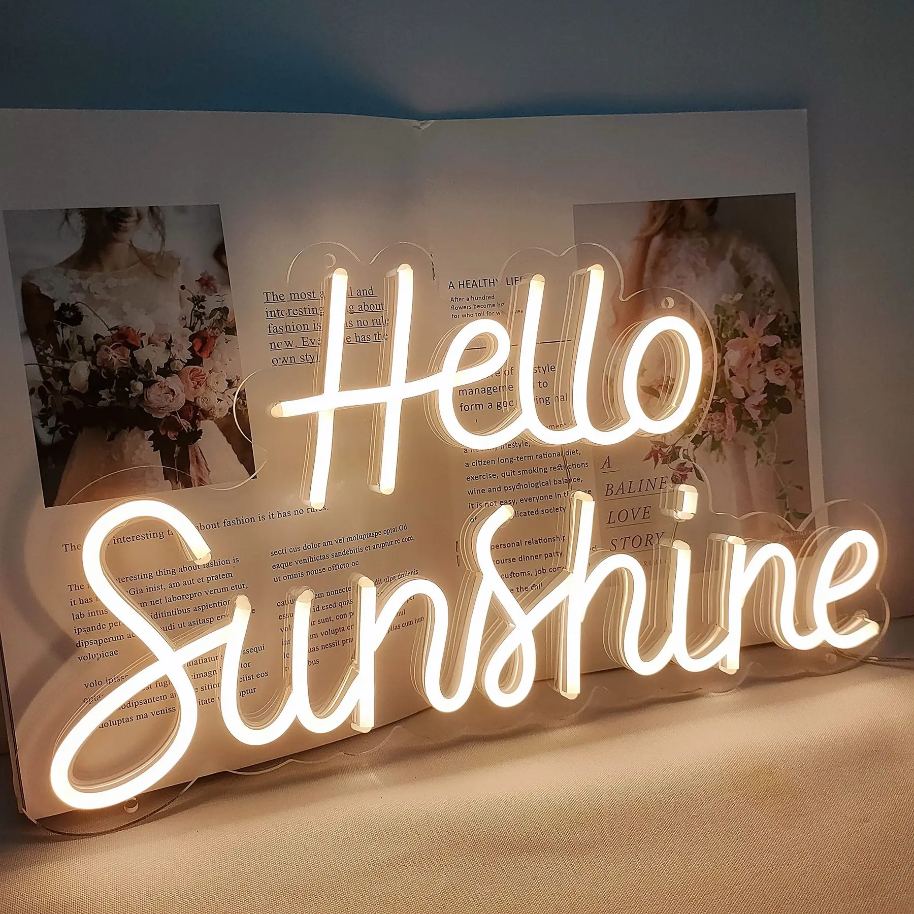 

Неоновая вывеска Hello Sunshine, USB-переключатель с регулировкой яркости для офиса и дома, настенная панель, украшение, идеальный подарок для друзей