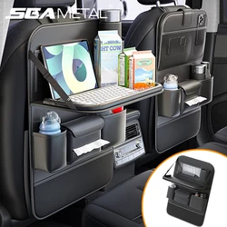 SEAMETAL 9 in 1 Car Seat Back Organizer PU Leather Car Storage Bag with Hidden Tray Storage Mesh Pocket Tissue Holder Universal