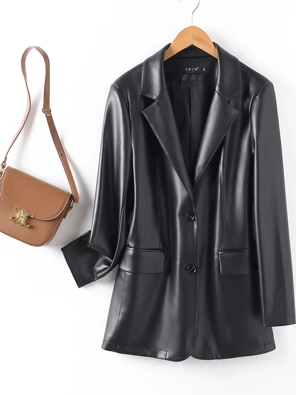 Ele ort Bla Leather Jaet Women's Sli Napa eepskin Coat Spring Autumn New Arrival from Hangzhou China