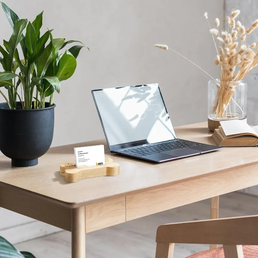 Menkxi, 2 uds., tarjetero para tarjetas de visita para perros, escritorio de madera, soporte para tarjetas de hueso de perro, estampado de pata de mascota, organizador de negocios de granja para pestaña de oficina