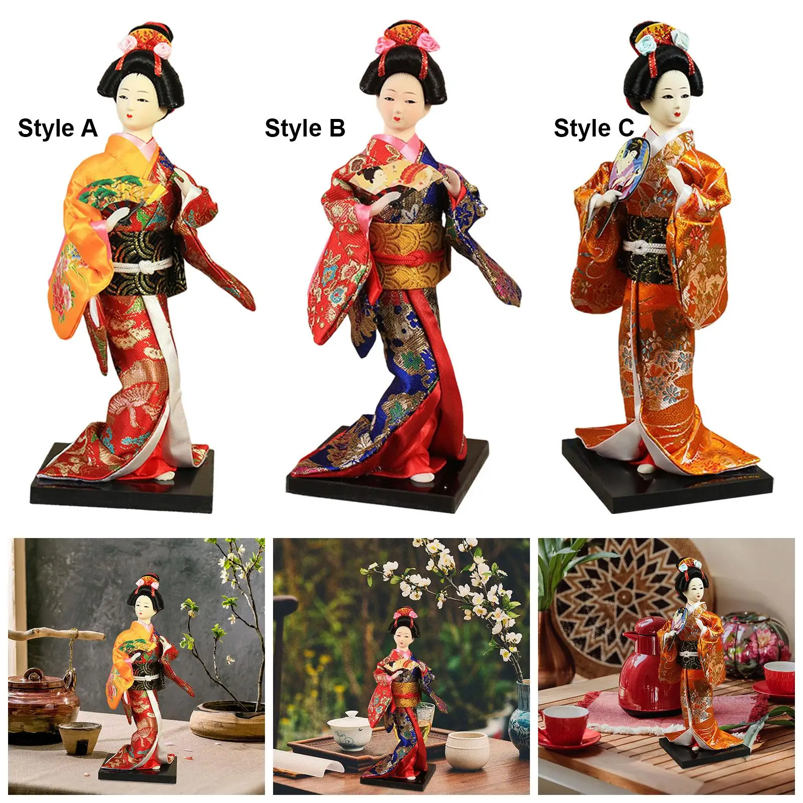 Muñecas Geisha Étnicas Japonesas de 9 Pulgadas, Adorno Decorativo, Escultura, Muñeca Geisha Asiática para Sala de Estar, Hogar, Oficina, Mesa, Escritorio, Mujeres