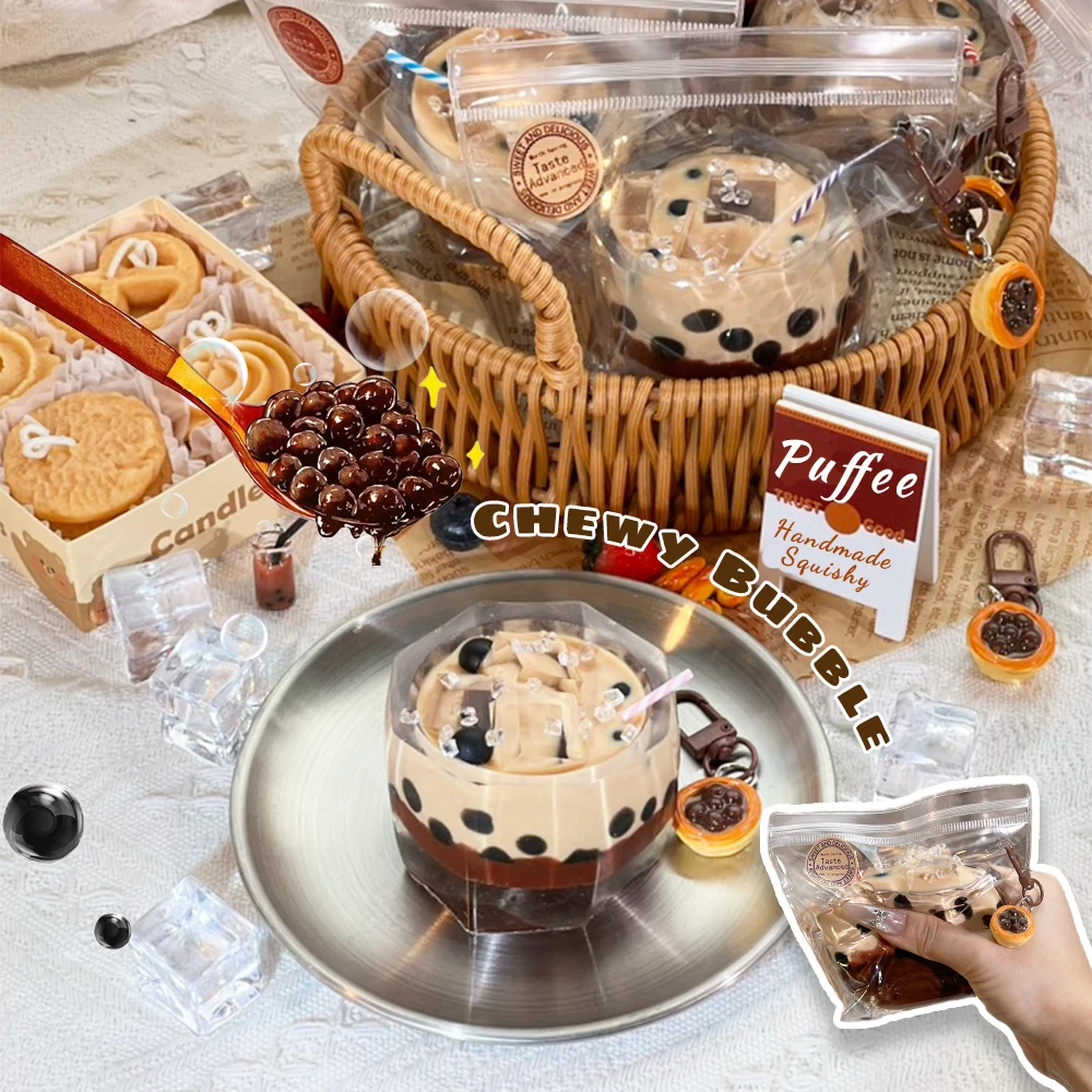 Bubble Milk tea Food-grade Silicone Squishy Toy, Marshmallow Hot Cocoa, Creamy Soft Adhesive Toy, Taba Squishy, Boba Drinks