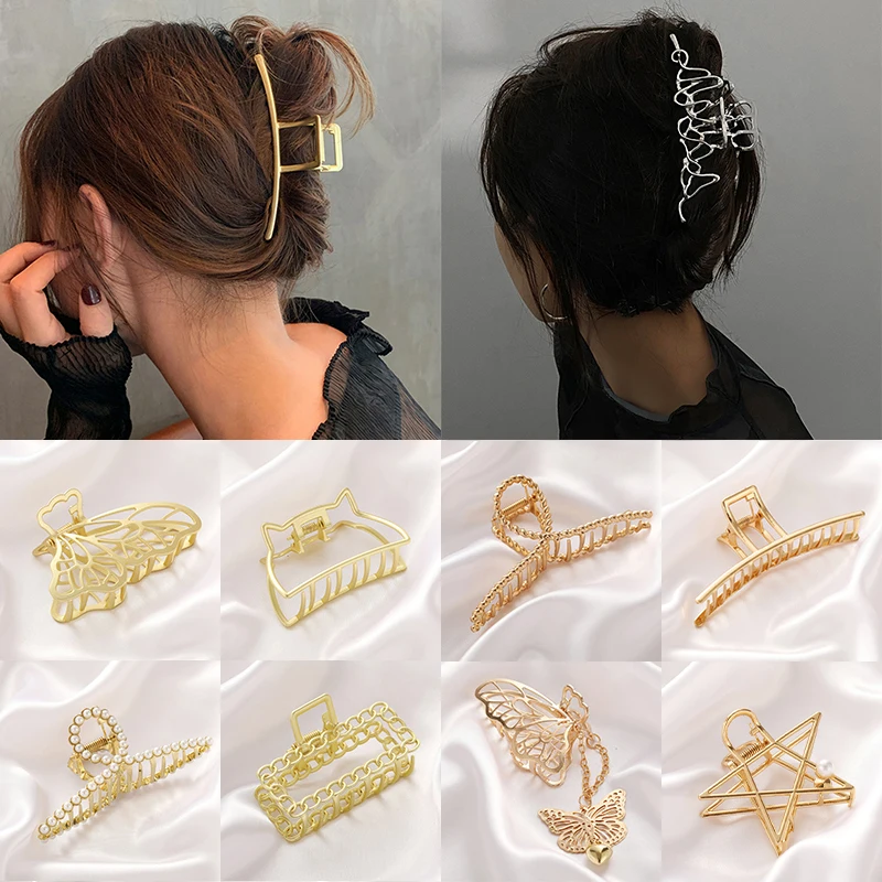 Trendy Eenvoudige Metalen Grote Haar Klauw Krab Voor Vrouwen Koreaanse Geometrische Zilver Kleur Haar Clips Haarspeld Hoofdband Haaraccessoires