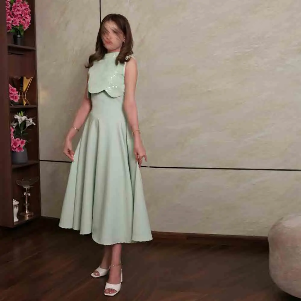 Customized Prom Dress 2026 Sequin Crop Top A-Line Midi Skirt Two Piece Style Modest Dubai Arabic Formal Party Gown For Weddin