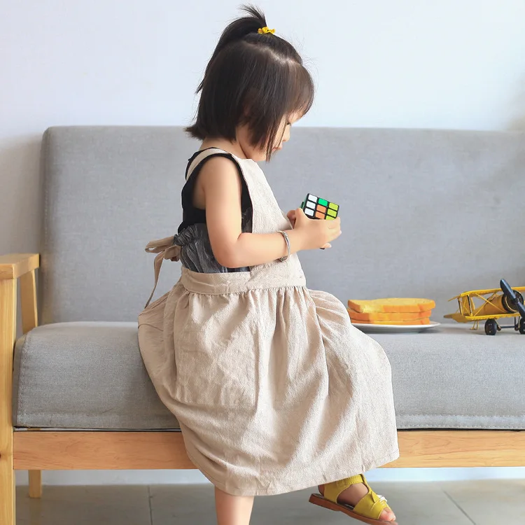 

Kids Cotton Apron Dress Parent-Child Baby Children Baking DIY Skirt Solid Color Art Advertising Kawaii Kitchen Accessories