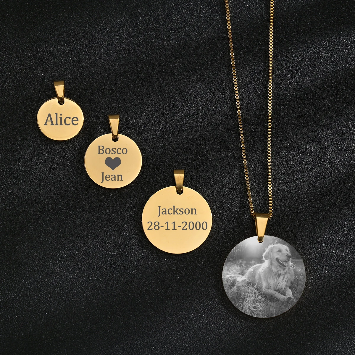 Acheerup Engrave Photo Text Necklace for Women Personalized Stainless Steel Round Pendant Box Chain Family Jewelry Birthday Gift