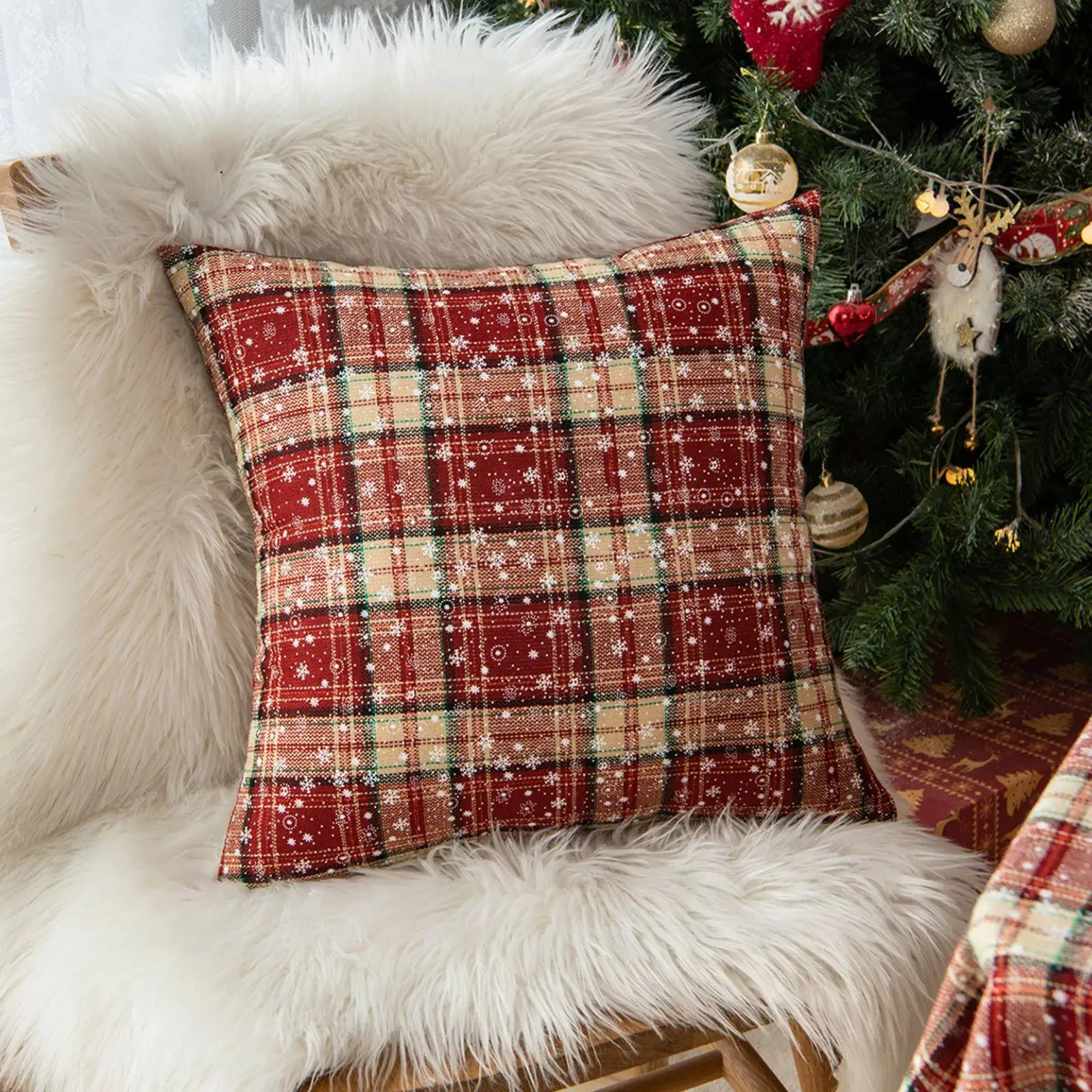 1pc Autumn Christmas Plaid Pillow Covers, Red Checkered Print Decor, Ideal Festive Gift for Home Sofa & Christmas-Themed Decor