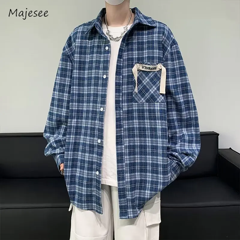 

Plaid Shirts Men Vintage Baggy Couples Teens Casual Handsome Y2k Tops Outwear Loose Japanese Harajuku Spring Autumn Coats Chic