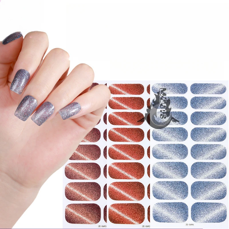 MEBIS 16-tips stickers grijze glitterbloemen lenteontwerp nagelsticker volledige dekking nagelstrips druk op nagelsticker kunst