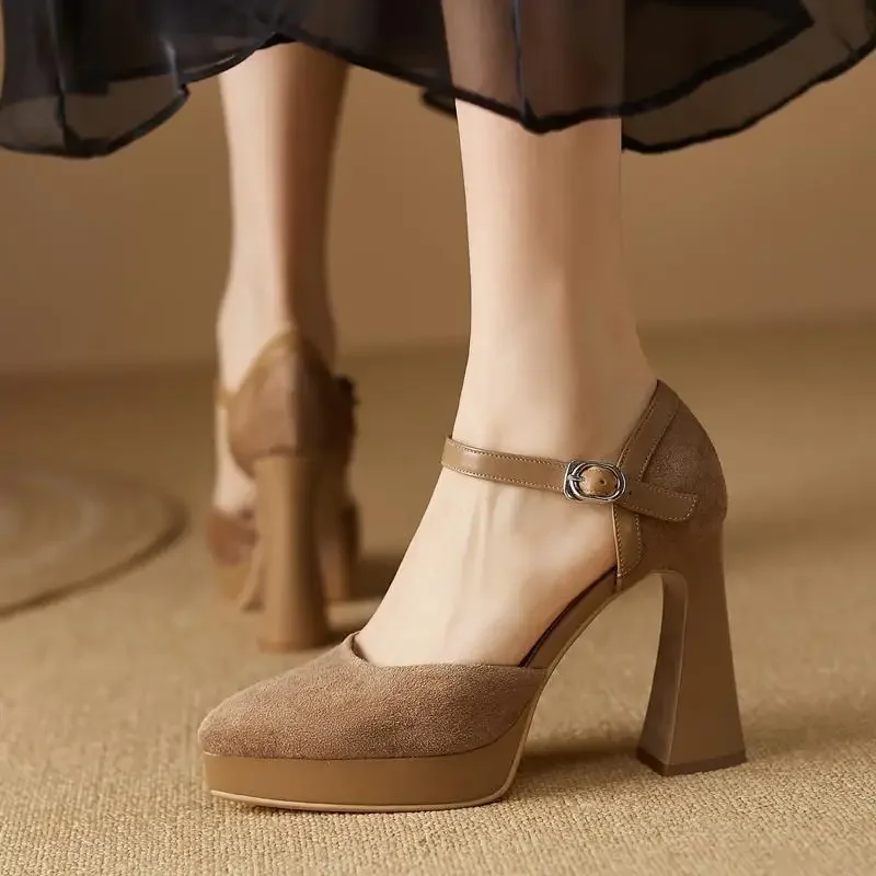 Pointed Toe Block Heel Office Pumps High Heels Woman Footwear Platform Chunky on Heeled Apricot Shoes for Women A Fashion E Shoe