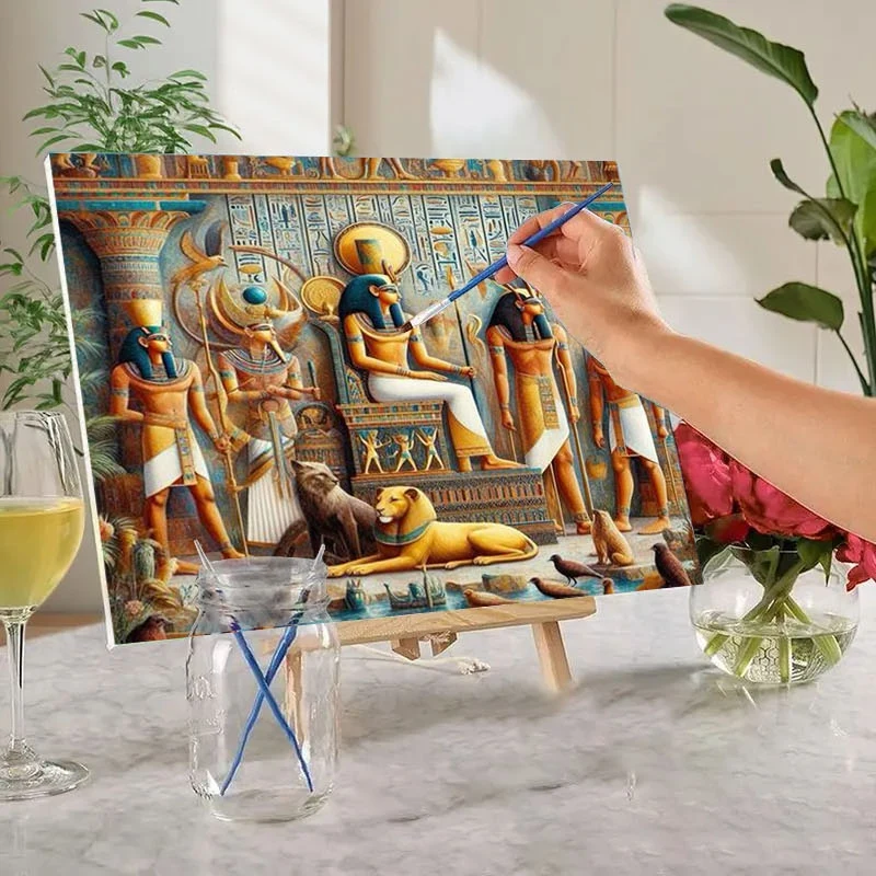 Professional Art Use, 1pc 2D Flat Unframed DIY Adult Paint-by-numbers Kit: Acrylic Painting - Ancient Egyptian Scene, Pharaoh Se