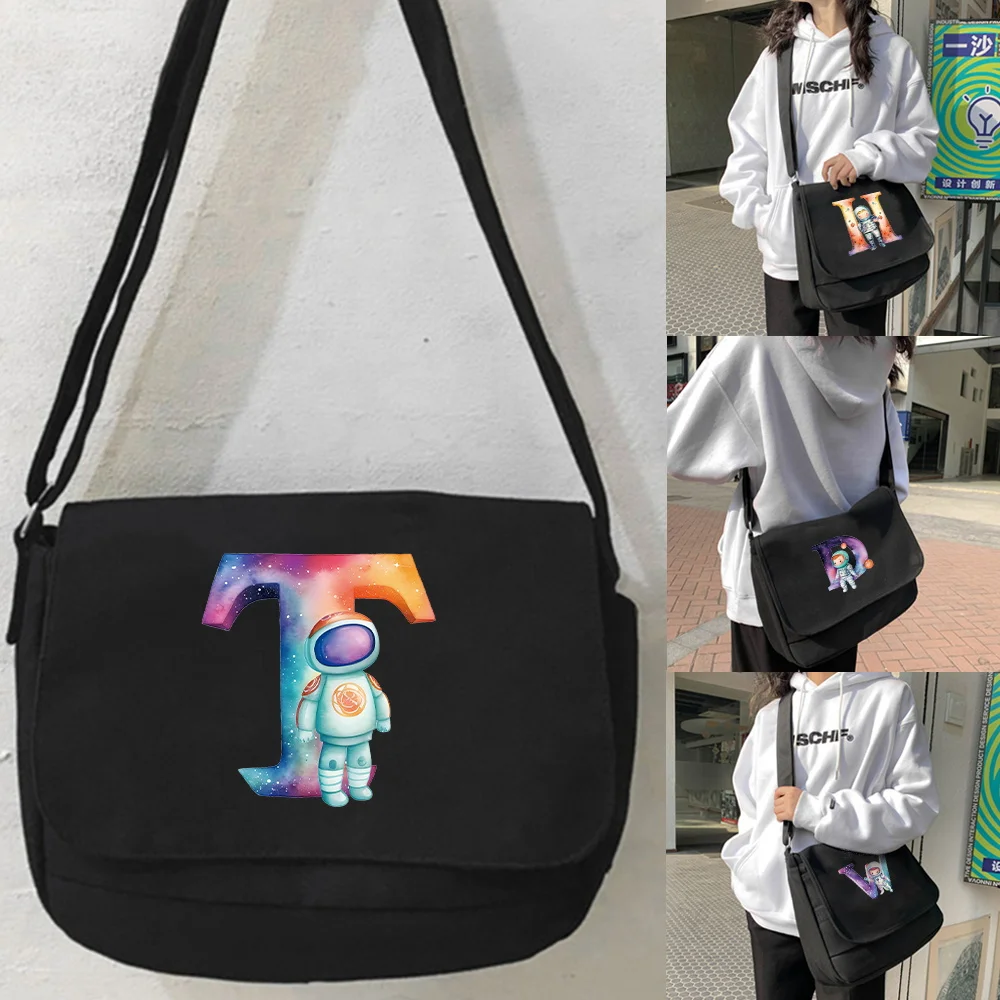 2023 New Trend Astronaut Letter Printed Large Capacity Travel Versatile Crossbody Bag Youth Simple and Lazy Canvas Shoulder Bag