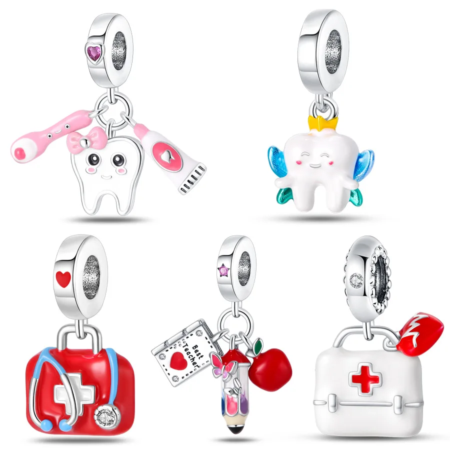 Original Charms Silver Plated Beads Fit Bracelets  Charms Diy Women Gift Accessory Tooth Dental Tool First Aid  Crystal Pendant
