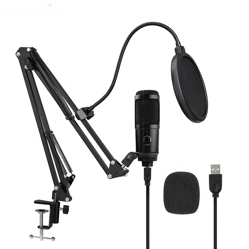 New design BM009UX condenser microphone USB studio microphone recording with adjustable stand for live gaming