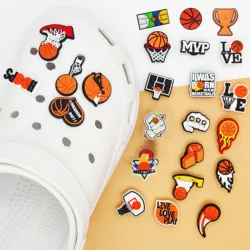 24Pcs Basketball Theme Decorations Shoe Charms for Crocs Bubble Slides Sandals, PVC Shoes Accessories for Birthday Gift