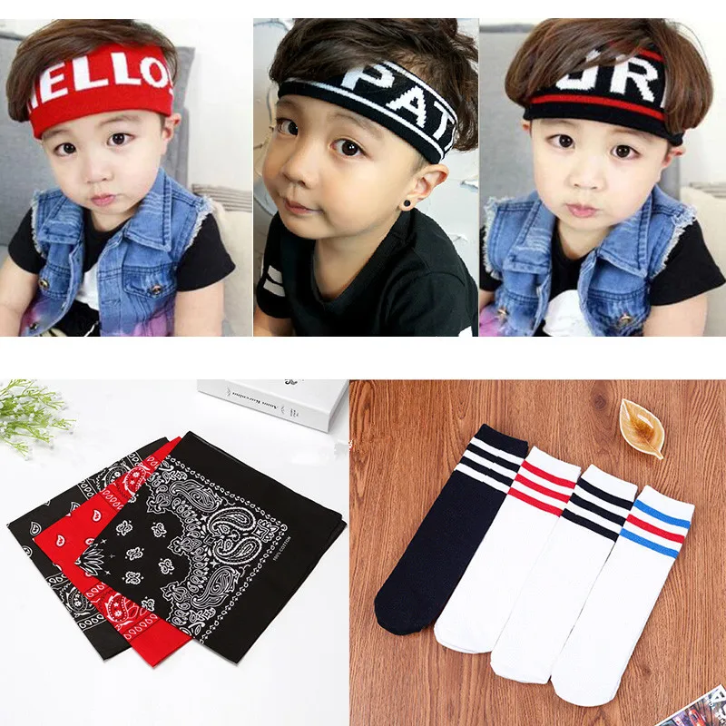 Childrens Hip Hop Dance Performance Headband, Korean Boys Running Sports Headband Wrist Guard Set Girls Personality Street