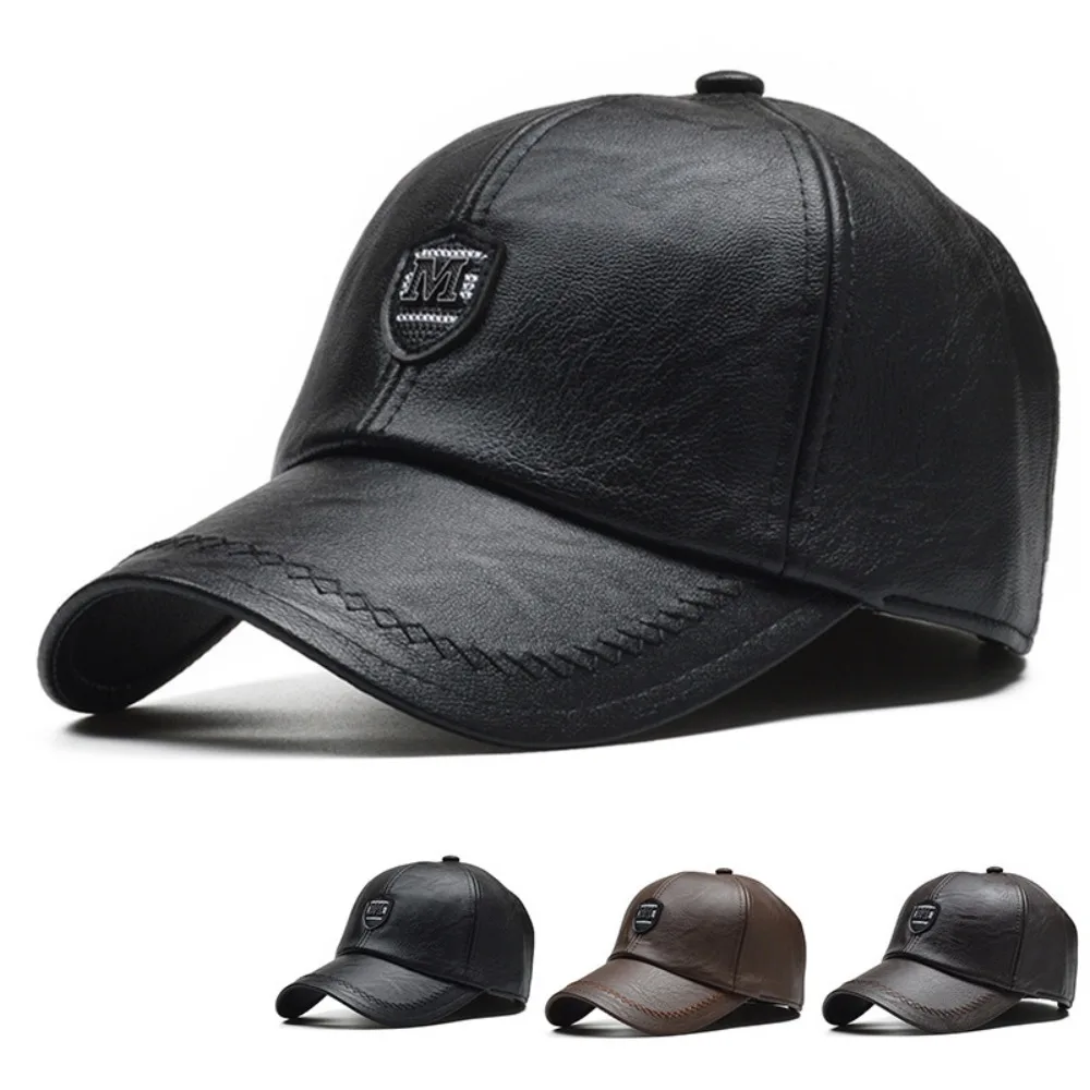 Casual Outdoor Sports Leather Baseball Caps Autumn Winter Adjustable Thermal Hats Snapback Hats Men Women