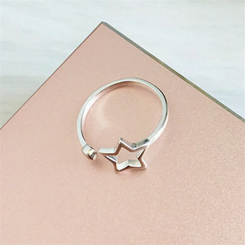 New 925 Sterling Silver Pentagram Hollow Stars Open Rings For Women Girl Sterling-Silver-Jewelry XR338