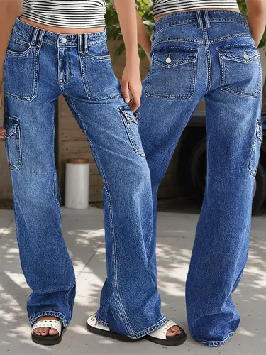Pantalones de trabajo Jeans para mujer: jeans de pierna recta con múltiples bolsillos para máxima comodidad y estilo