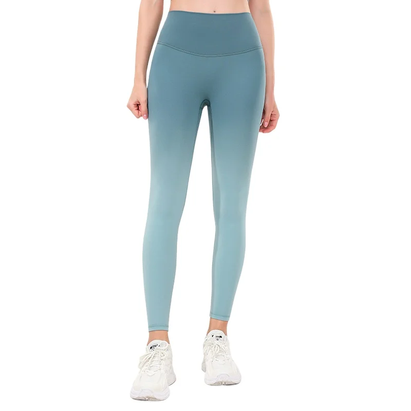 Gradient Color Peach Hip Nude Sensation High Waist Seamless One-Piece Fitness Leggings Yoga Pants for Women