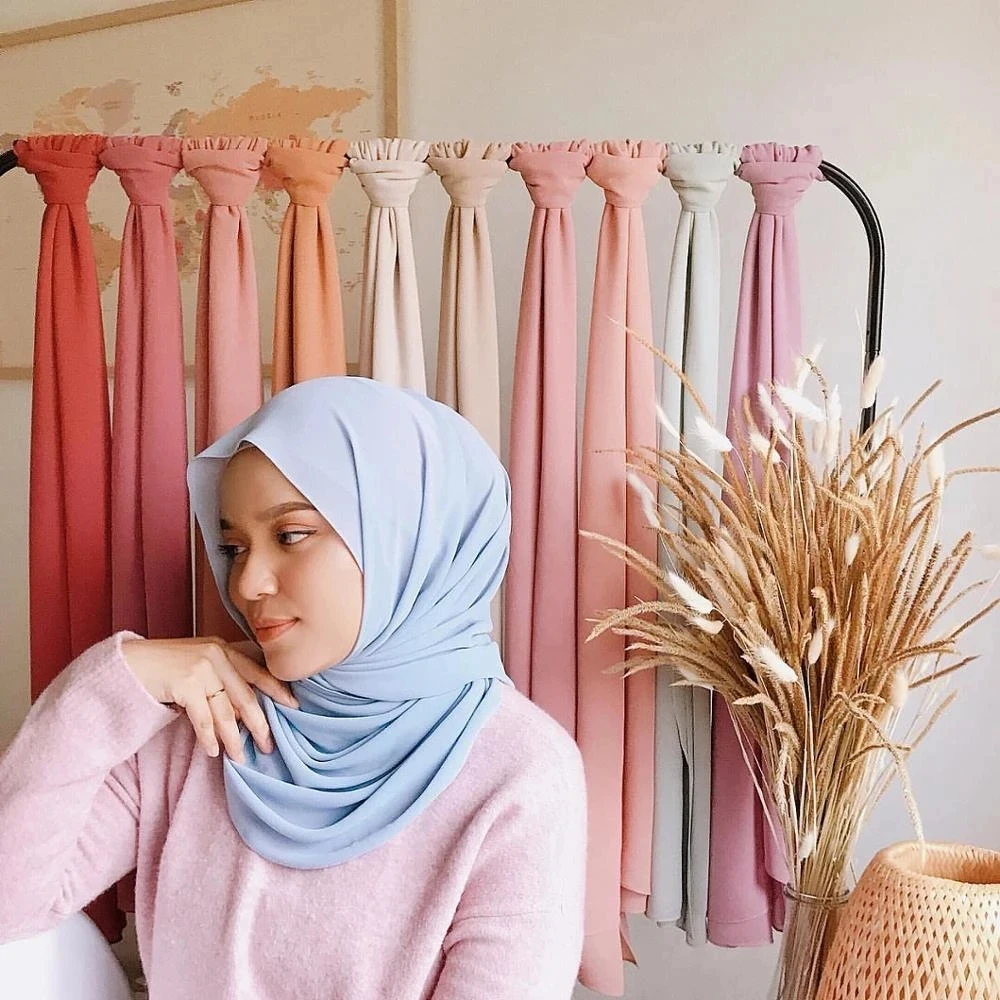 Lenço hijab muçulmano para mulheres, envoltório de cabeça longa, monocromático, hijabs, lenços para senhoras, camisa de véu