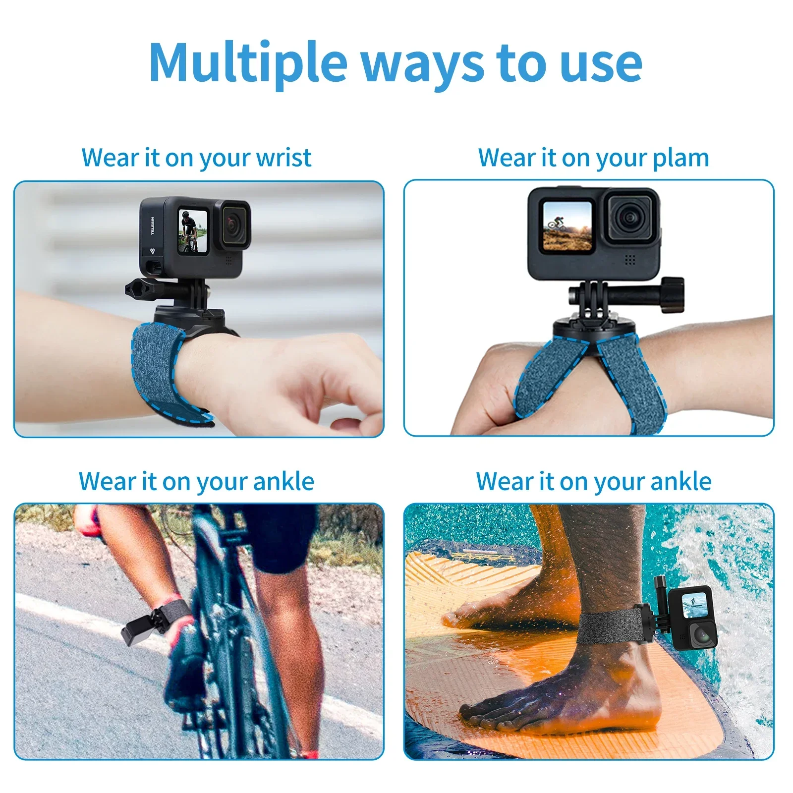TELESIN 360 °   Dudukan Tali Pergelangan Tangan yang Dapat Diputar untuk GoPro Hero 13 12 11 10 9 8 7 DJI OSMO 360 Action 5 4 3 Insta360 X5 X4 Aksesoris