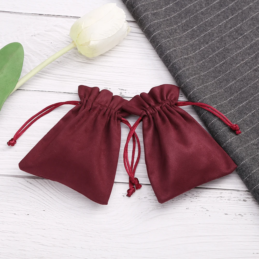 

50Pcs Red Flannel Jewelry Gift Bags 10x15cm Velvet Drawstring Packaging Pouches Wedding Favors Candy Bag For Small Business