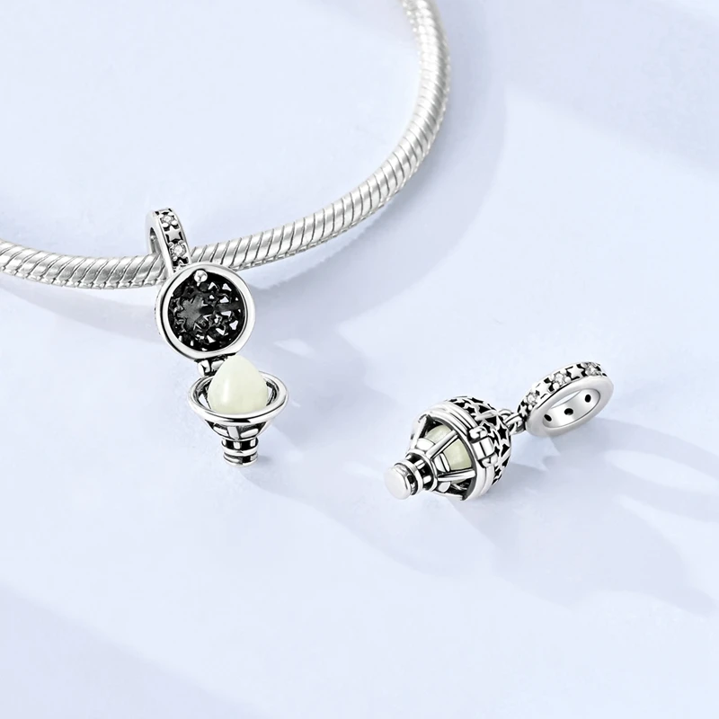 Original 925 Sterling Silber Charms Perle Zirkonium Mond Sterne Flugzeug Fußball Löwe Anhänger Passend für Damen Armband Schmuck Geschenk – Detail 17