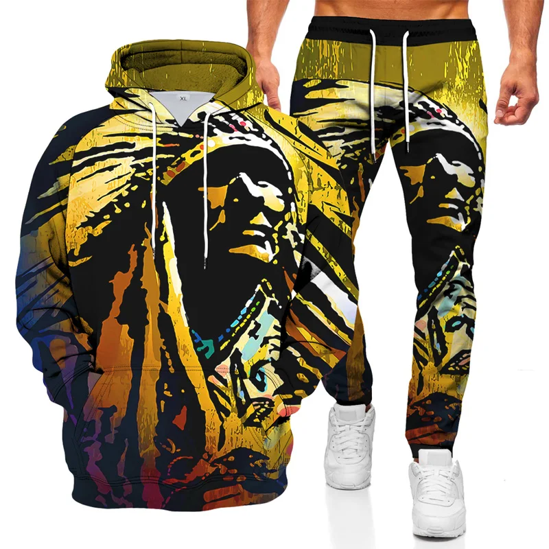 Hoodies For Man Suits New God Indian Portrait Maria 3D Printed Pullovers Pant Men\'s Sweatshirt Set Harajuku Y2K Casual Clothes