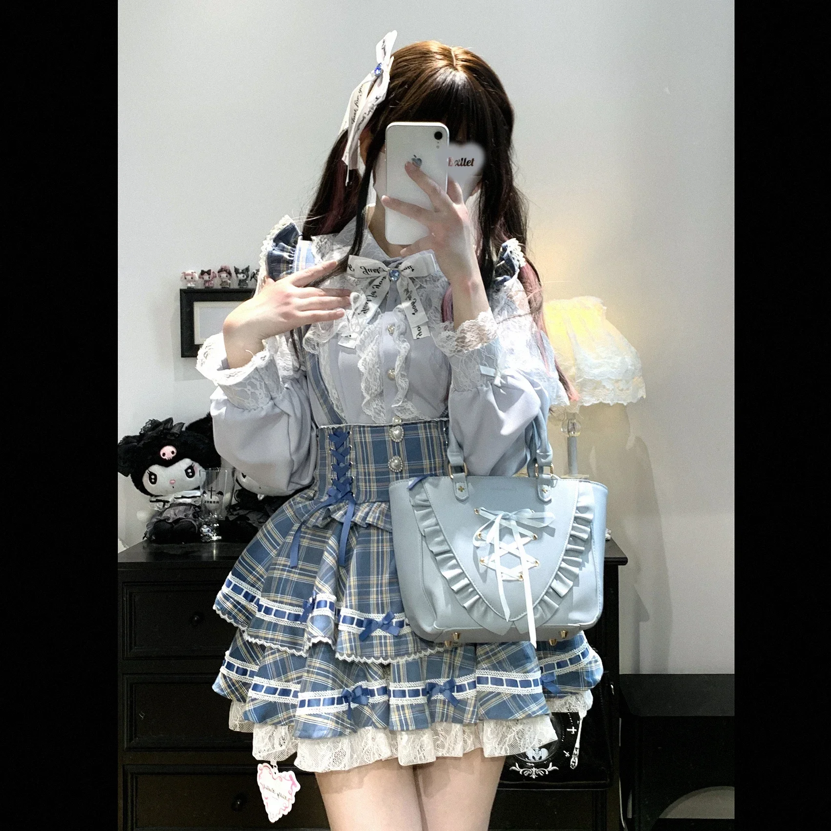 Japanese Mines Style Mass-produced Lace Cape Splicing Long Sleeve Bow Single-breasted Versatile Sweet Shirts Blouse Women Spring