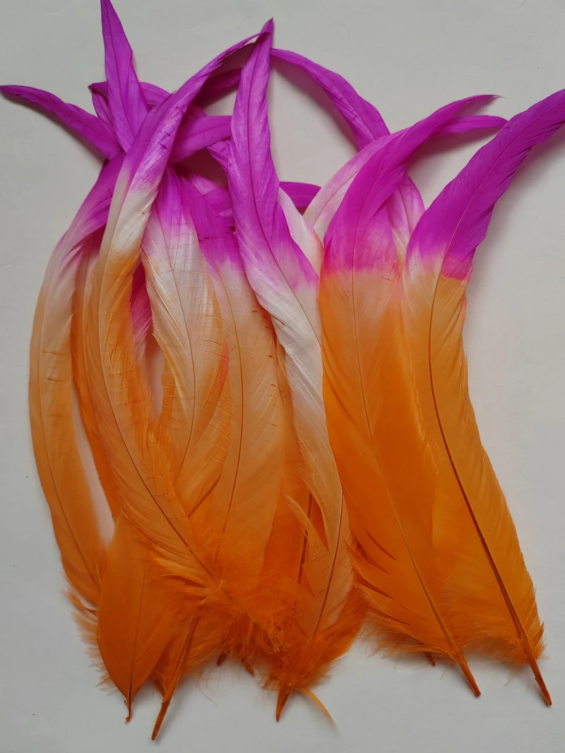 Feather top! 50PCS/LOT! 28-35cm long CARNIVAL COQUE TAIL feathers/ Two Tone,ombre,Orange and Fuchsia