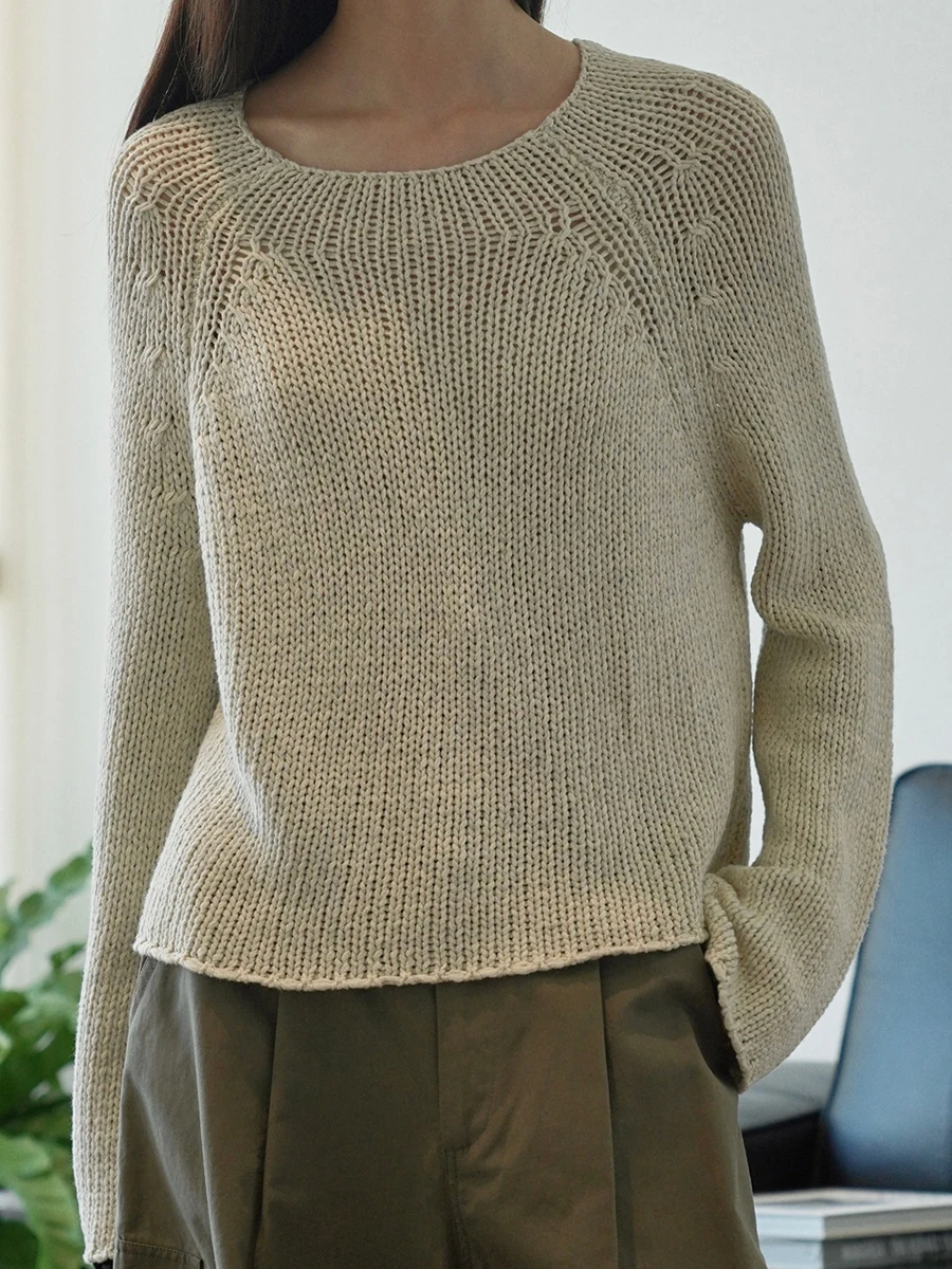 Oversize Cropped Cotton Knit Crochet Sweater Autumn Pullover Fashion Knitwear