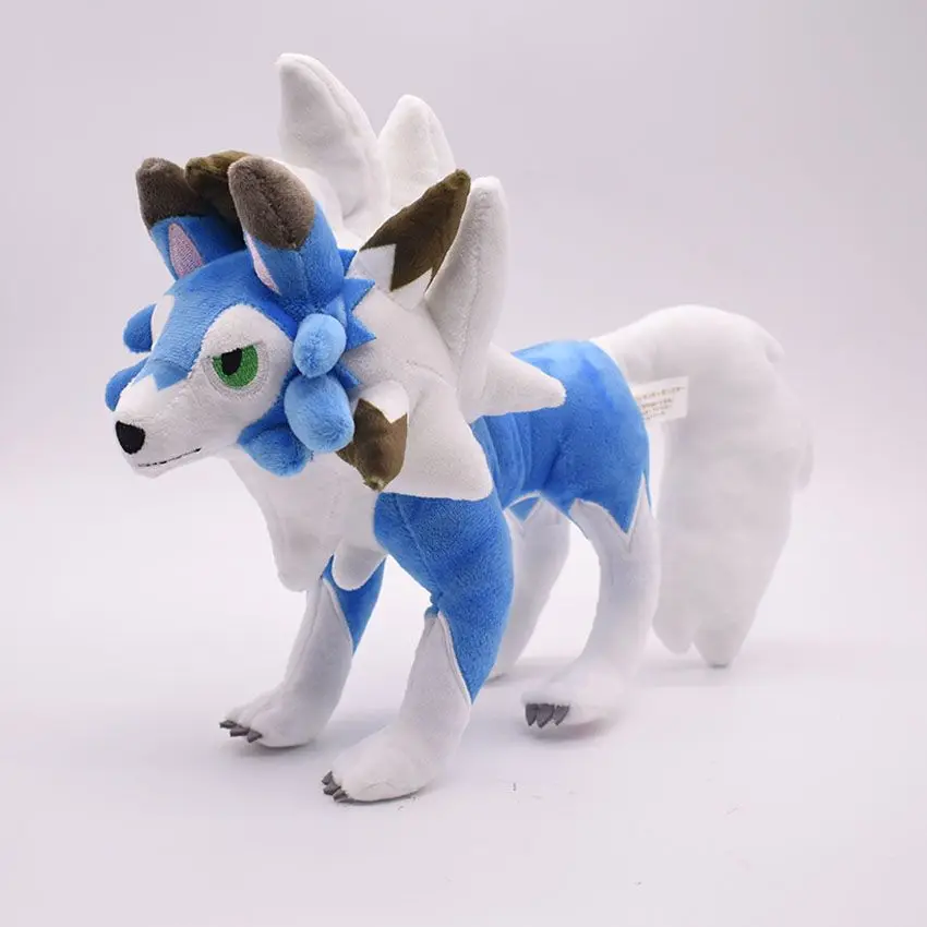 lSuper Cute Anime Cartoon Character 25cm Standing Pose Blue Lycanroc Shiny Rockruff Collectible Souvenir Plush Doll