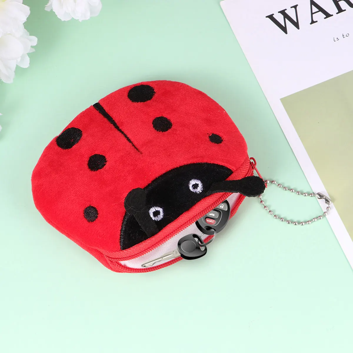 3Pcs Ladybug Shape Coin Purse Cute Small Zipper Wallet for Keys Cash Headset Cable Organizer Portable Change Bag