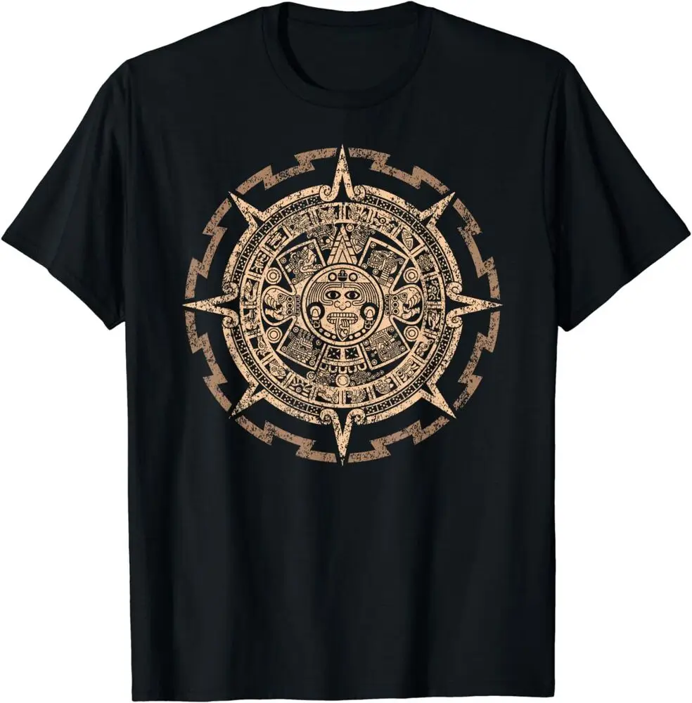 Aztec Mayan Calendar Sun Distressed Tee T-Shirt  for Men Clothing Women Tees Y2K tops Short Sleeve