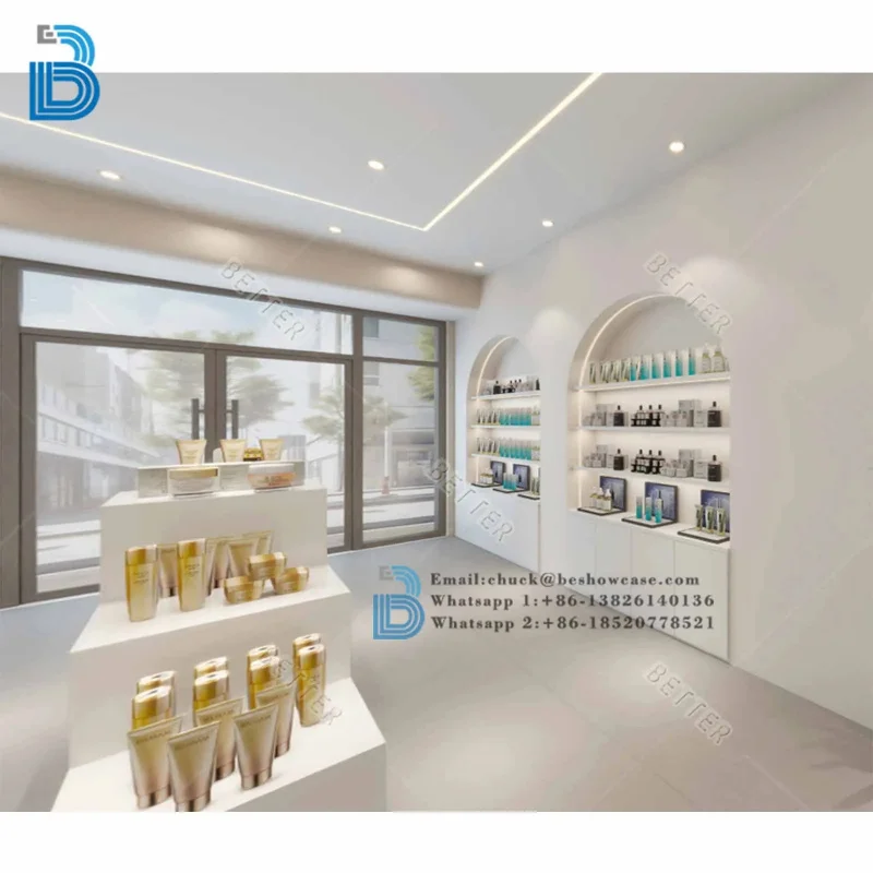 custom.Modern Custom Wooden Makeup Furniture Cosmetic Shop Counter Design