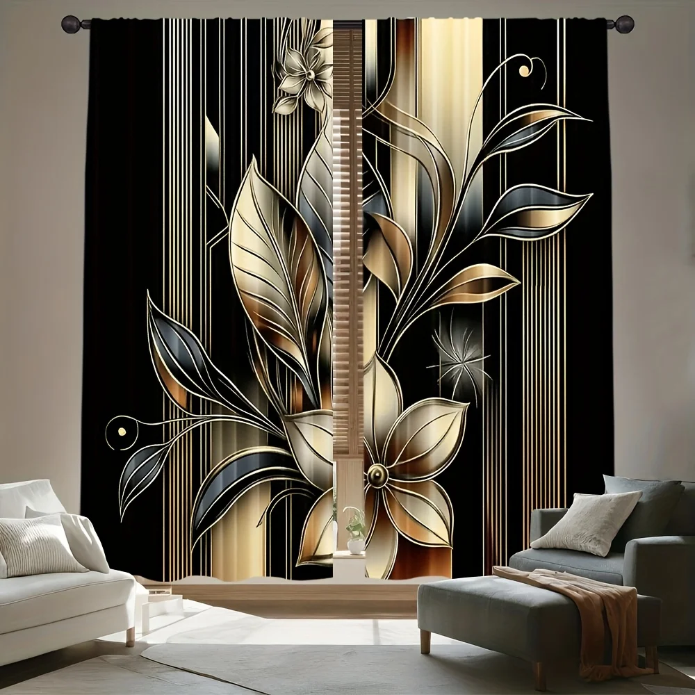 Luxurious Abstract Gold Floral Botanical Curtains Blackout Drapes Panel for Modern Aesthetic Living Room Window Decoration Shade