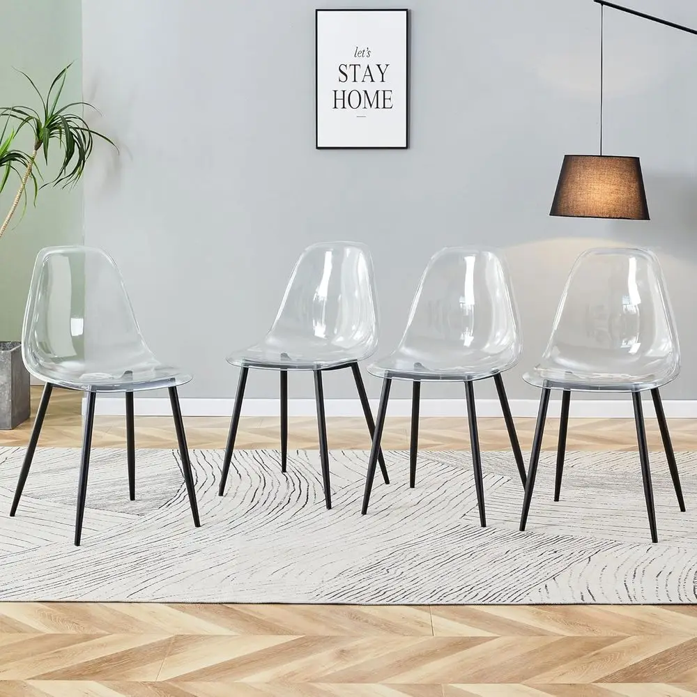 

Набор из 4 прозрачных акриловых обеденных стульев с металлическими ножками, подходящих для кухни, столовой и гостиной (черные ножки)