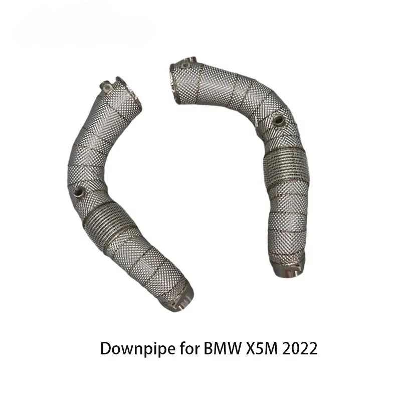 Heat Shield Exhaust Downpipe for  X5M X6M F95 F96  4.4T 2022 304 Stainless Steel Reducing Straight Brushed Pipe
