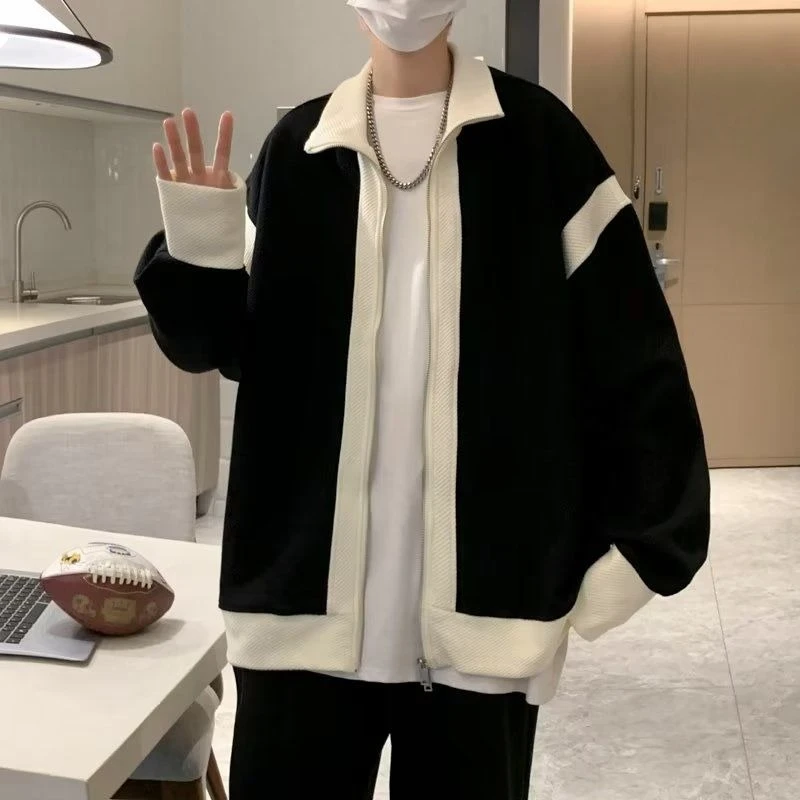 

Модная унисекс вязаная куртка с двойной молнией, свободная гонконгская уличная одежда, осенне-зимняя мужская верхняя одежда