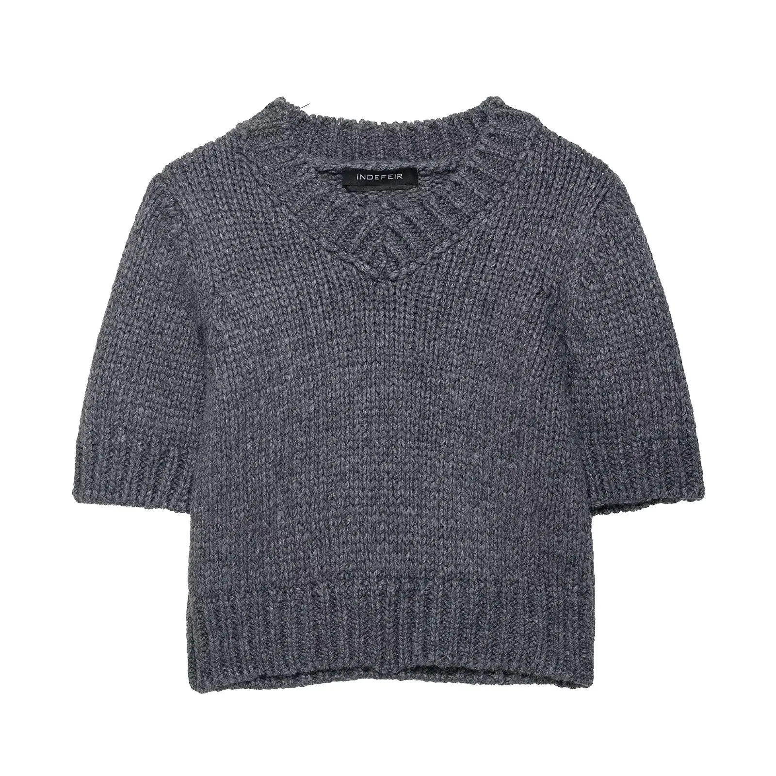 

2025 New Arrival Fall Casual Short-Sleeve V-Neck Knit Top Women's Solid Color Short-Sleeve Pullover Sweater