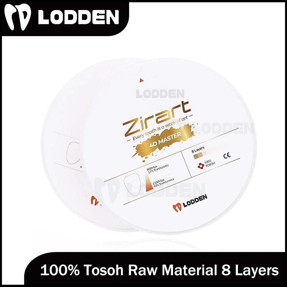 LODDEN Zirconia 4D MASTER 98x12mm 100% Tosoh Raw Material Dental Product 8 Layers Color Strength Transparency Gradient CAD/CAM